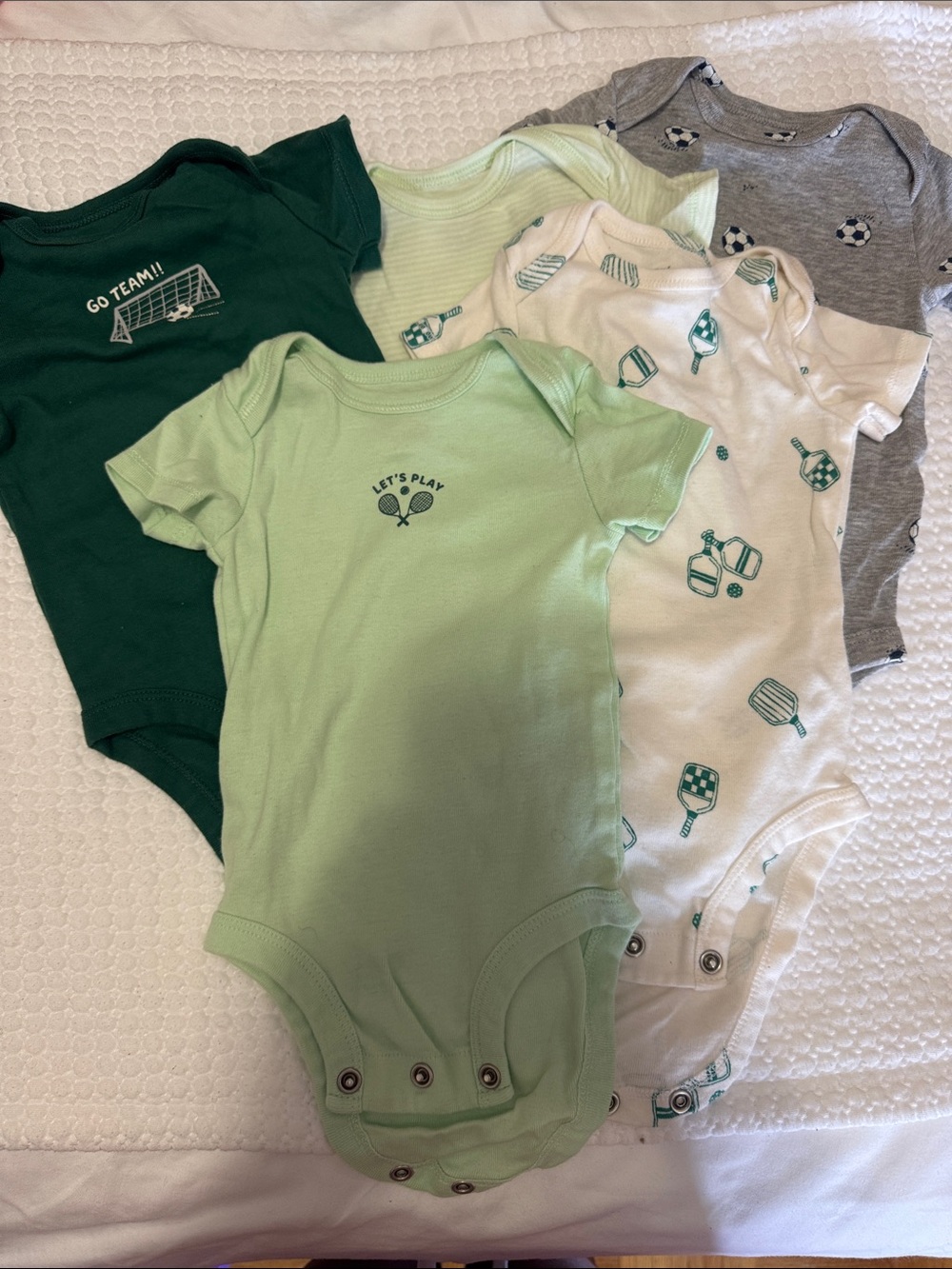5 piece Baby Short-Sleeve One-Piece Bodysuit Set in Green and Gray